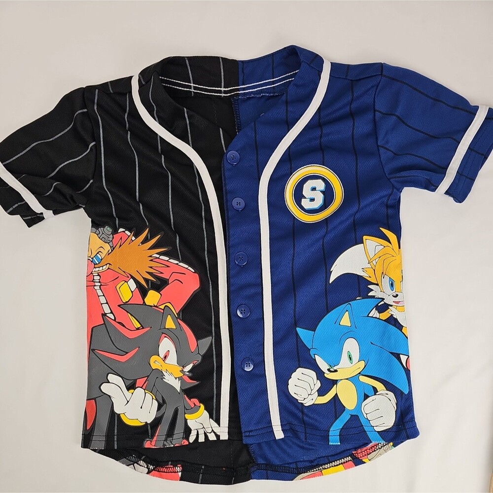 Sonic The Hedgehog Boys 6/7 Button Up Jersey Shirt Sonic Tails Shadow Eggman